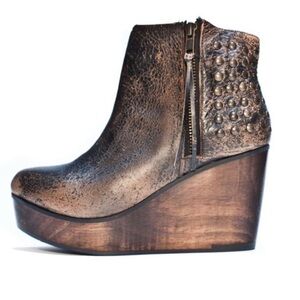 BED|STU Distressed Ghent Brown Wedge Boots sz 6